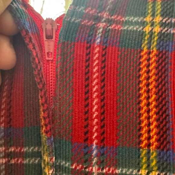 VintagePlaid corduroy Jumper Dress Heart Detail Adjustable Tie Bow at Waist - Picture 4 of 6